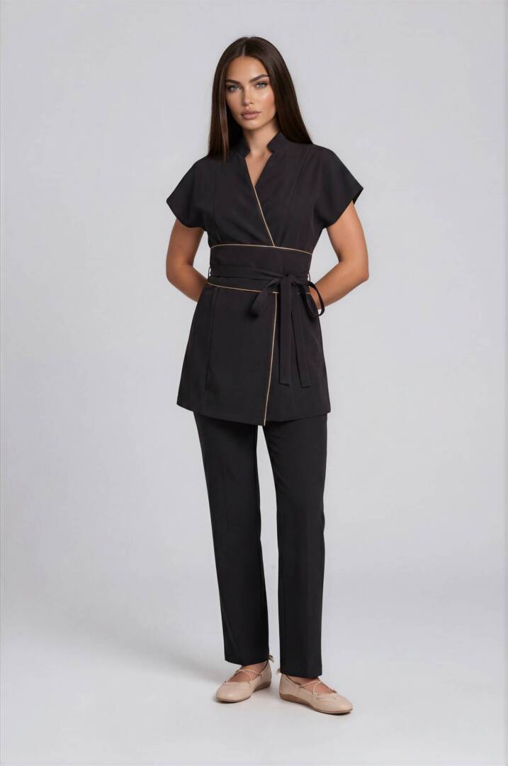 black luxury spa uniform Elegant beauty salon workwear handcrafted for luxury spas and wellness centres.