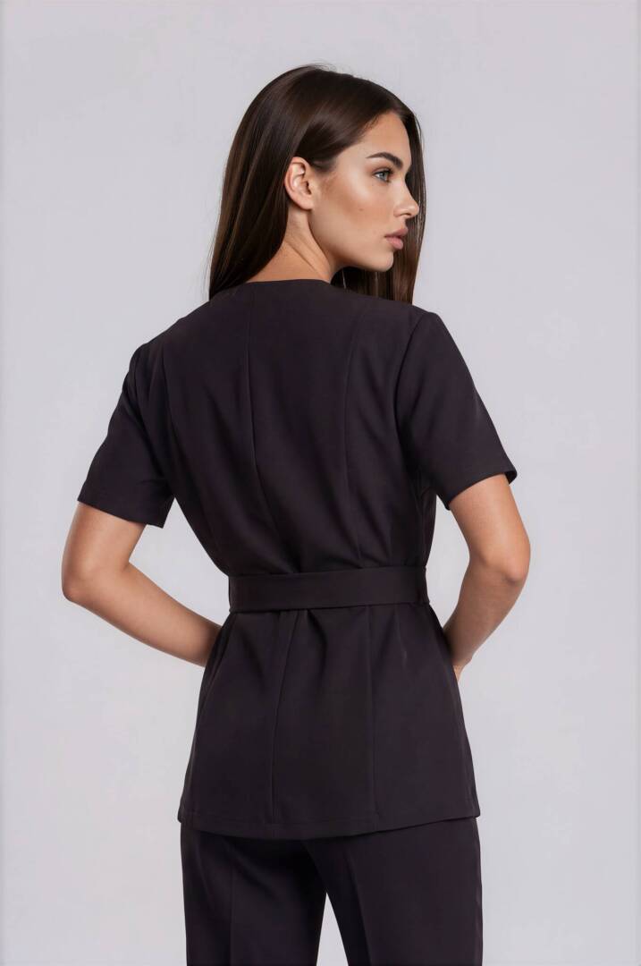 IMG_5894-Anya-Light Studio-4 Professional spa uniform top with statement gold buckle.