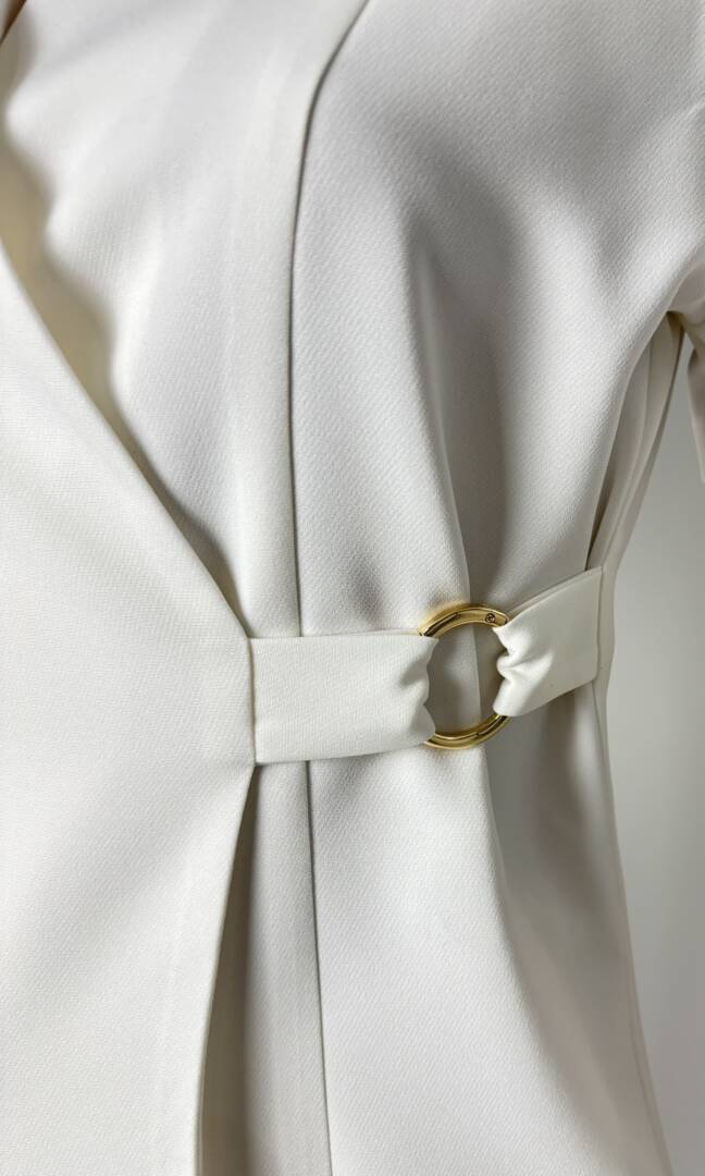 IMG_6415 Signature gold ring closure detail on Natural White Monaco spa tunic
