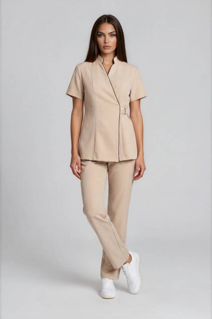 IMG_8946-Anya-Light Studio-4 Monaco wrap tunic with elegant collar and tailored straight-leg trousers.