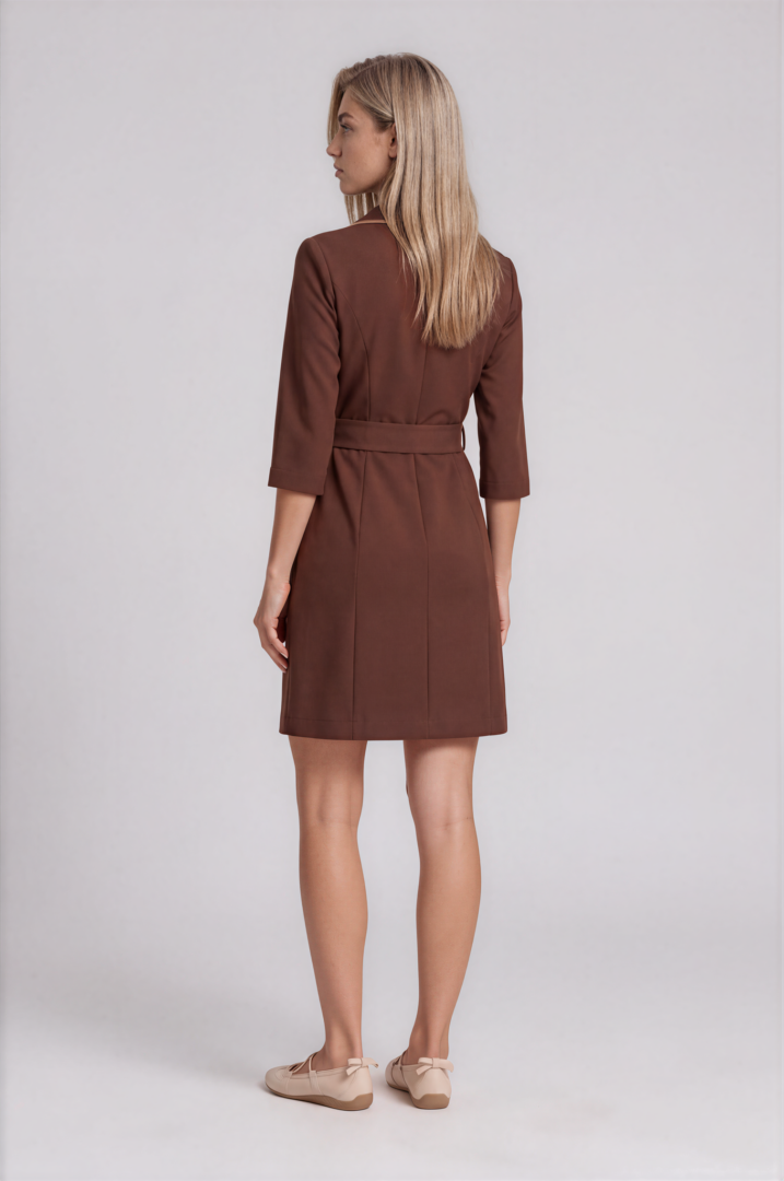 mocha brown dress back Sorrento Signature Mocha Brown professional spa uniform dress with tailored silhouette – back view
