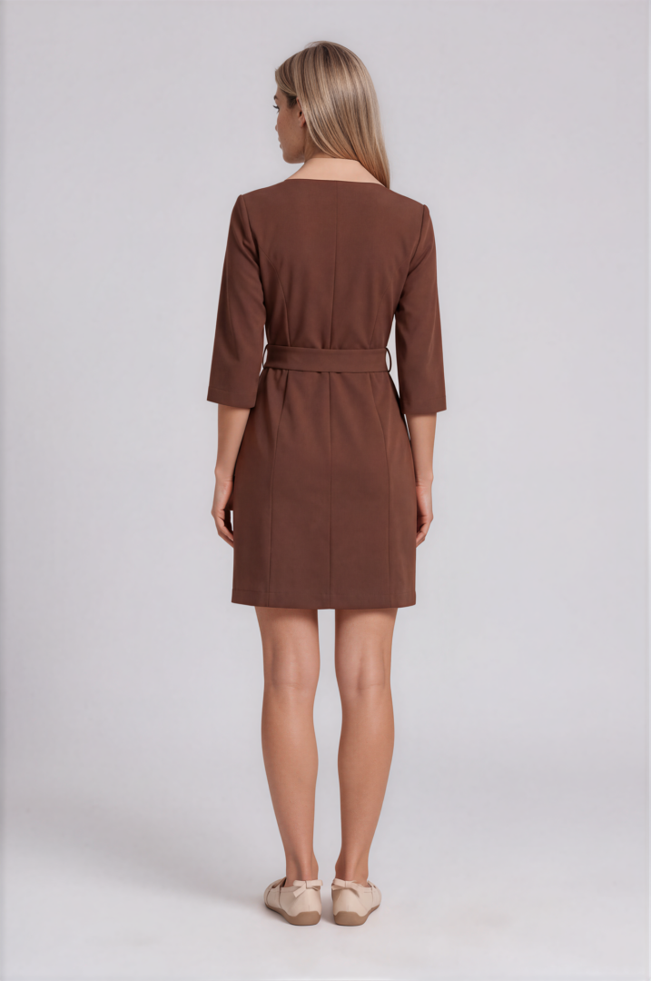 mocha brown dress-back Sorrento Signature Mocha Brown professional spa dress with tailored silhouette – back view